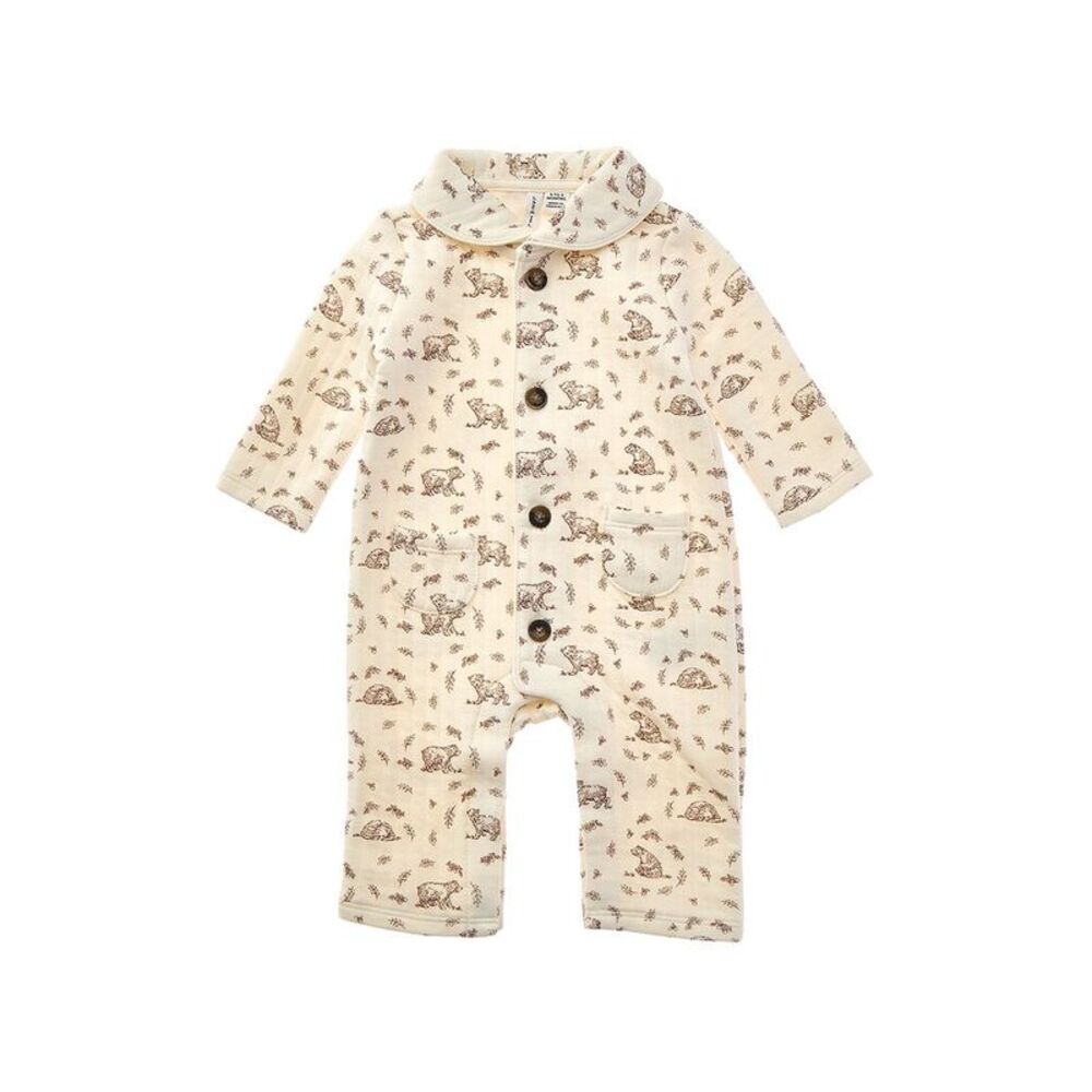 Janie And Jack Baby Quilted Bear Toile One-Piece, White